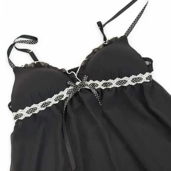 Black lace sheer babydoll top | Y2K Polka dots | Outerwear or Lingerie | S - Picture 4 of 8